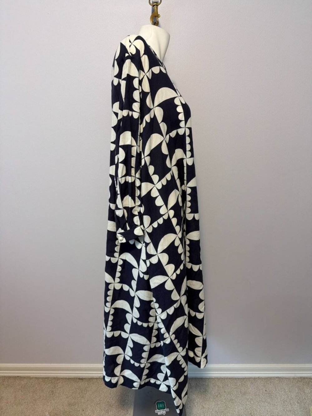 Mina Perhonen Hana Gumo Dress 38 US 6 Navy Abstract Floral Japan Artsy Lagenlook - Picture 3 of 12